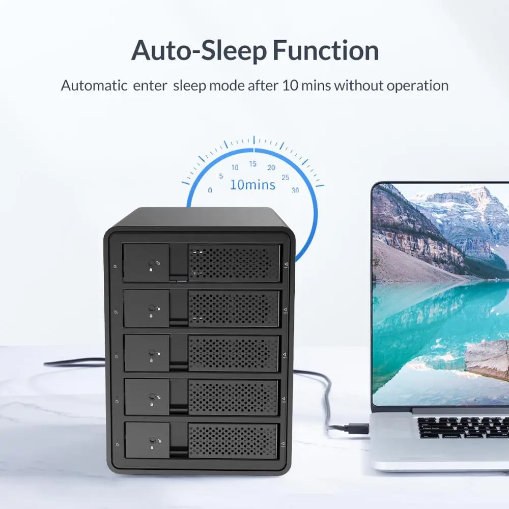 ORICO 95 Series 5 Bay 3.5'' USB3.0 HDD Docking Station Support RAID Mode Aluminum With 150W Internal Power Adaper. 