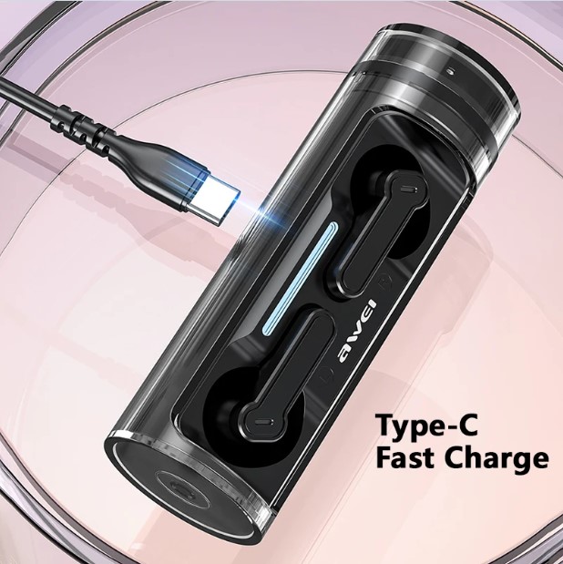Awei T77 TWS Wireless Earphone Double Mic ENC Bluetooth 5.3 with Rotating Charging Case Noise Cancelling Earbuds