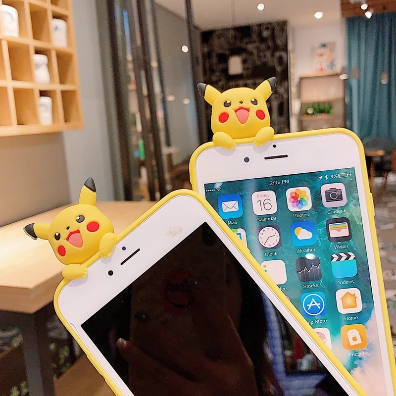 For iPhone 6 6s 7 8 X Xs Max XR 11 12 13 14 15 Pro Max SE Pokemon Pikachu Phone Case With Holder Rope. 