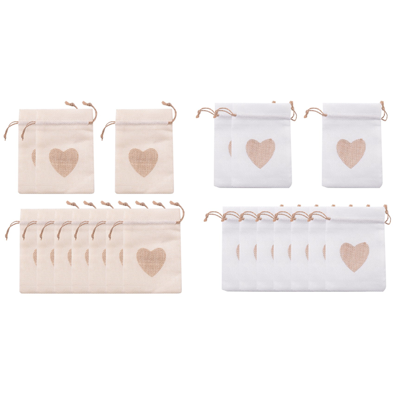 Burlap Bags, 20Pack 4X5.5Inch Drawstring Heart Burlap Gift Bag Candy Pouches Linen Pockets for Valentine'S Day Christmas