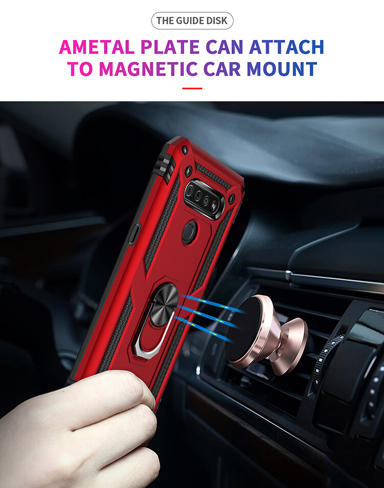 Lereach For LG K51 / Q51 Mobile Phone Case TUP+PC Hard Ring Car Ring Bracket Shockproof Back Cover. 