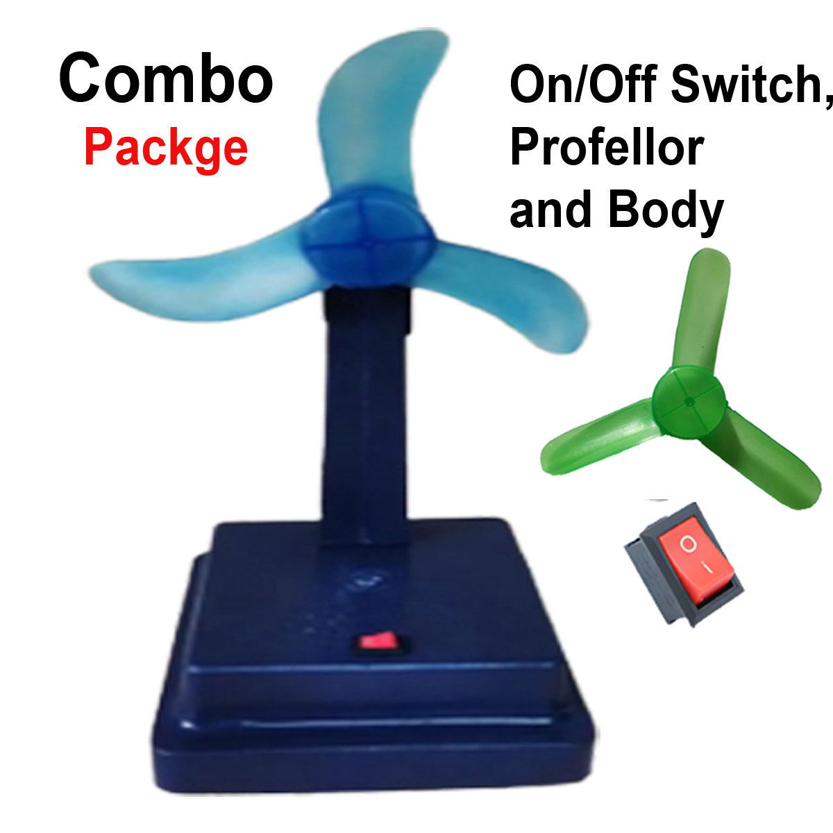 Rechargeable Fan Combo Pack - (3.7v DC Motor + Propeller Fan + TP4056 Charging Module + Casing Holder + Rocker Switch). 