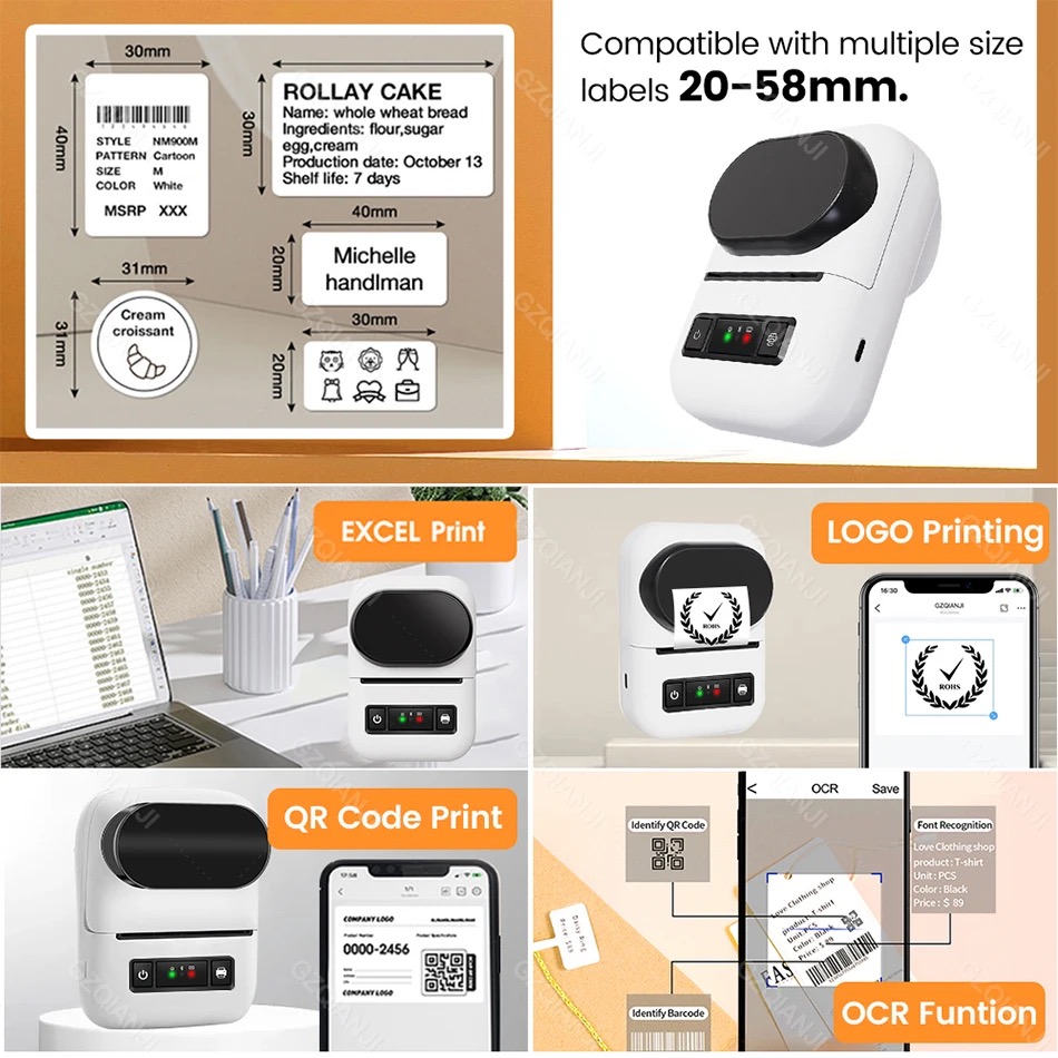 Label Printer All-In-One Portable POS Pocket Thermal Bluetooth Mobile Printer 58mm For Labeling Tag Name Price Barcode Label Maker,PT-260. 