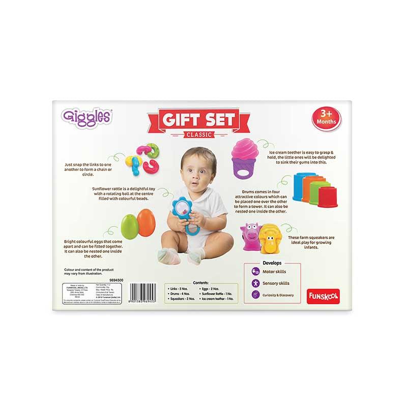 FUNSKOOL Giggles - Gift Set Classic Stack Nest Link Squeakers Teether Rattle Kids Playset. 
