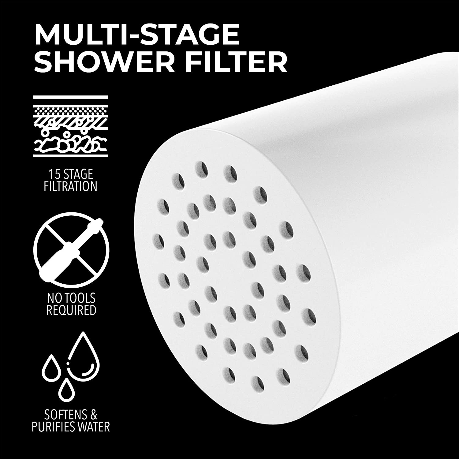 15 Stage Shower Filter Water Purifier -Showerhead Water Softener - Remove Chlorine, Fluoride, Hard Water, Rust. 