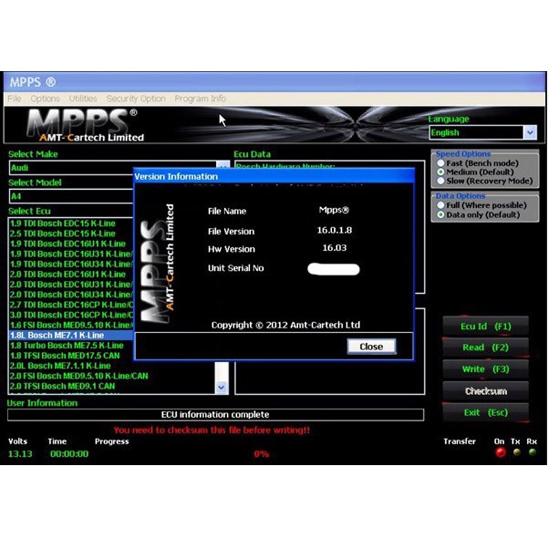 (New)MPPS V16.1.02 ECU Chip Tuning Professional Diagnostic Tool for EDC15 / EDC16 / EDC17 Inkl CHECKSUM Read y Write Memory. 