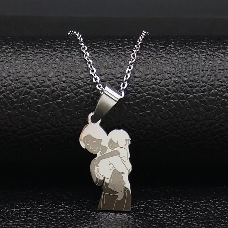 【Lejia】Mother Kid Stainless Necklaces Silver Color Necklaces for Jewelry Mother's Day N542S01
