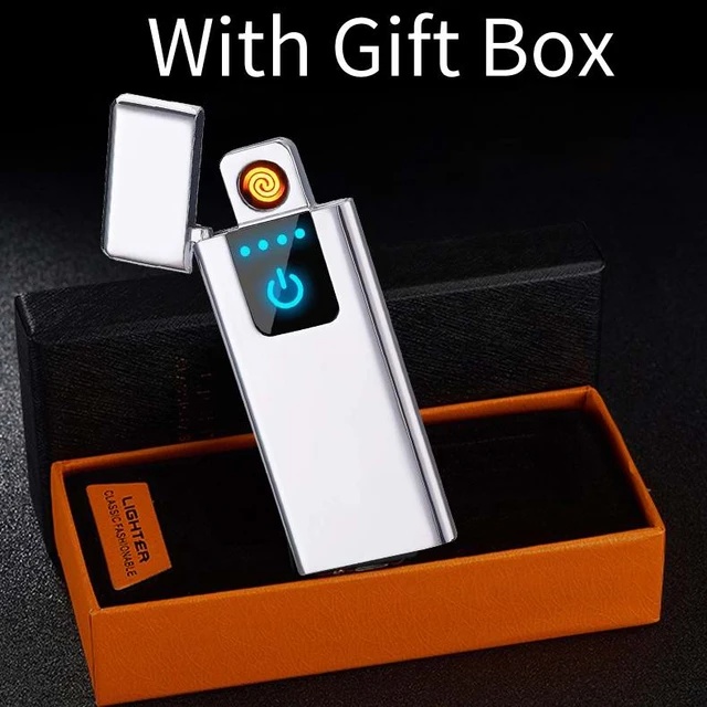 Smart Fingerprint Sensor Lighter Flameless Windproof Lighter Double Side Cigarette Ignition Lighter USB Rechargeable Lighter Best Gift for Your Boyfriend, Family, Your Father. 