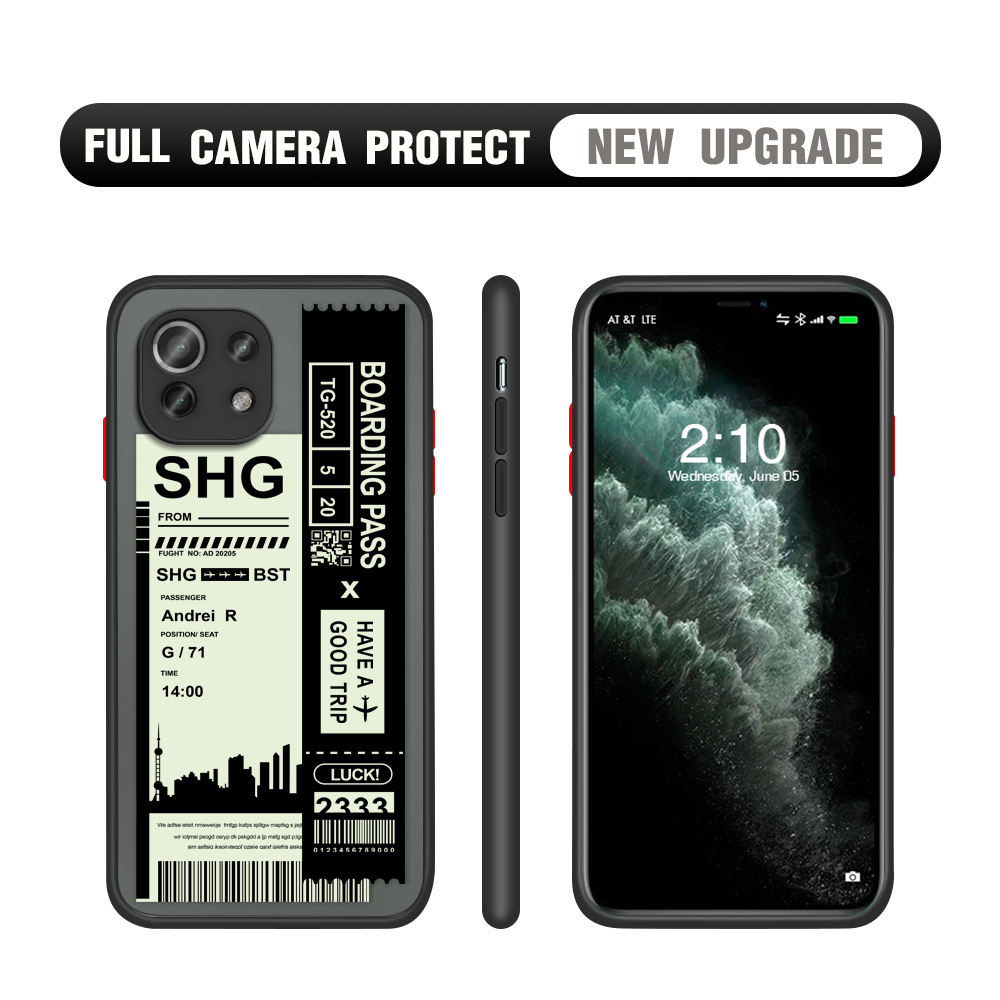 Hontinga for Xiaomi Mi 11 Lite 5G Case Cute Air Ticket City Scenery Camera Shockproof Protection Cases Edge Frosted Transparent Phone Cover