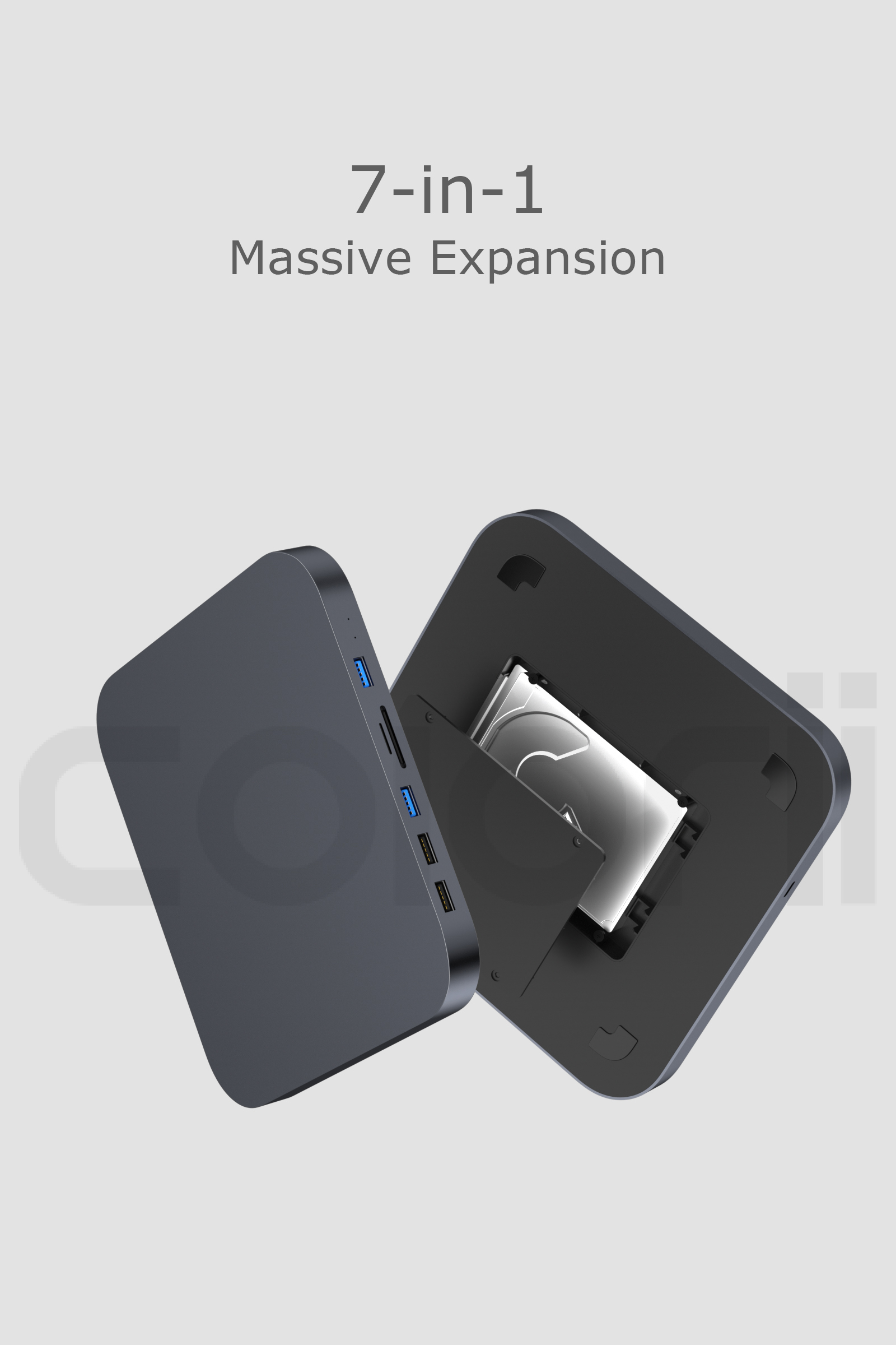 Colorii USB C Hub for Mac mini M1/M2 with HDD Enclosure 2.5 SATA NVME M.2 SSD HDD Case to USB C Gen 2 SD/TF docking station. 