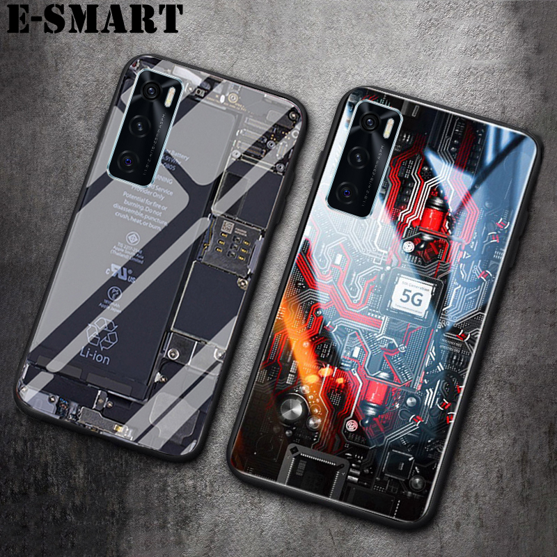 For VIVO V20 SE Back Cover Explorer Version Theme Case Tempered Glass Protector Case for VIVO V20SE Case Clear Circuit Board Design Full Coverage Phone cases