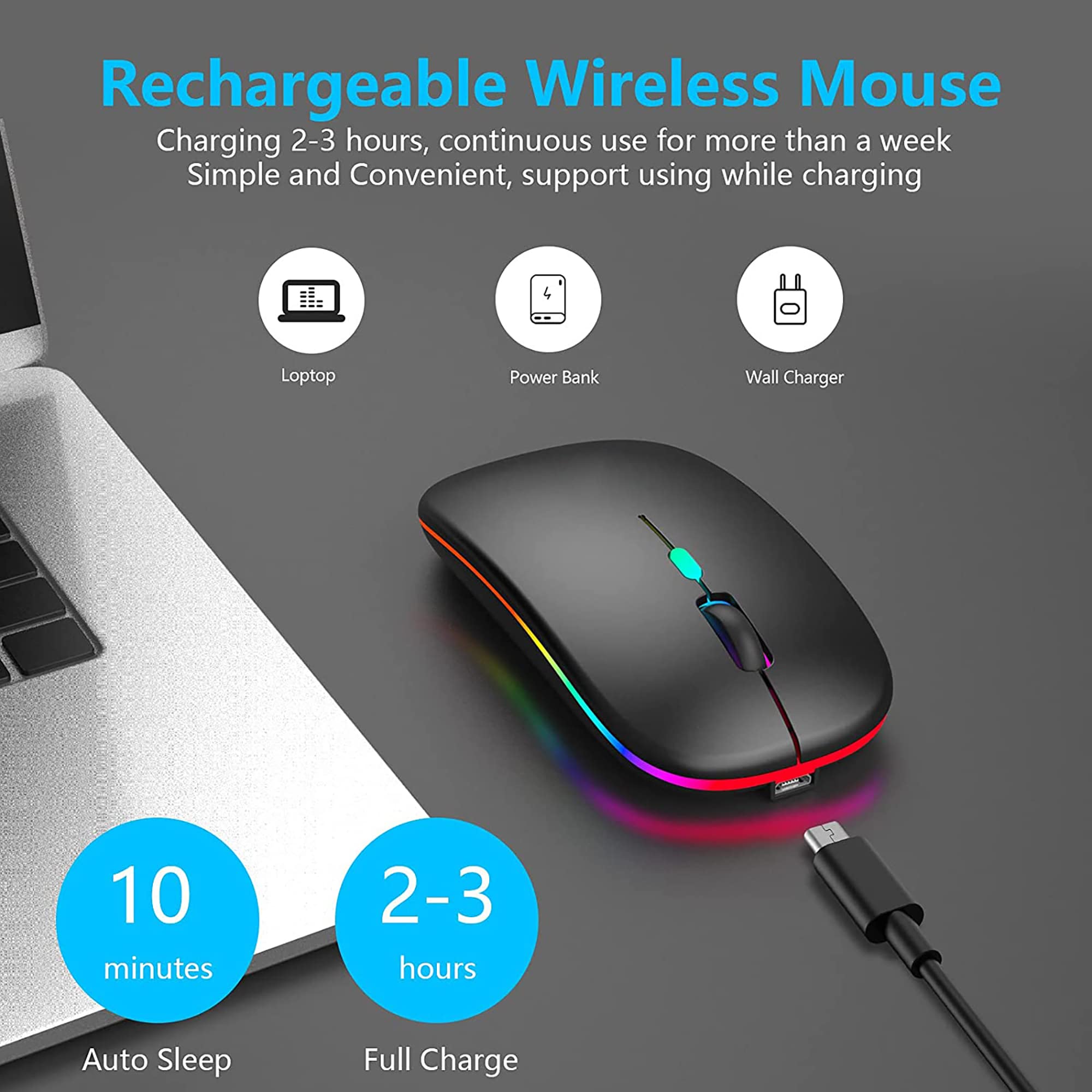 RGB Duel Channel Mouse Bluetooth Wireless Mouse High Quality Material For Smartphone Computer Laptop Tablet Pc Smart Tv & All Smart Device Black & White Colour. 