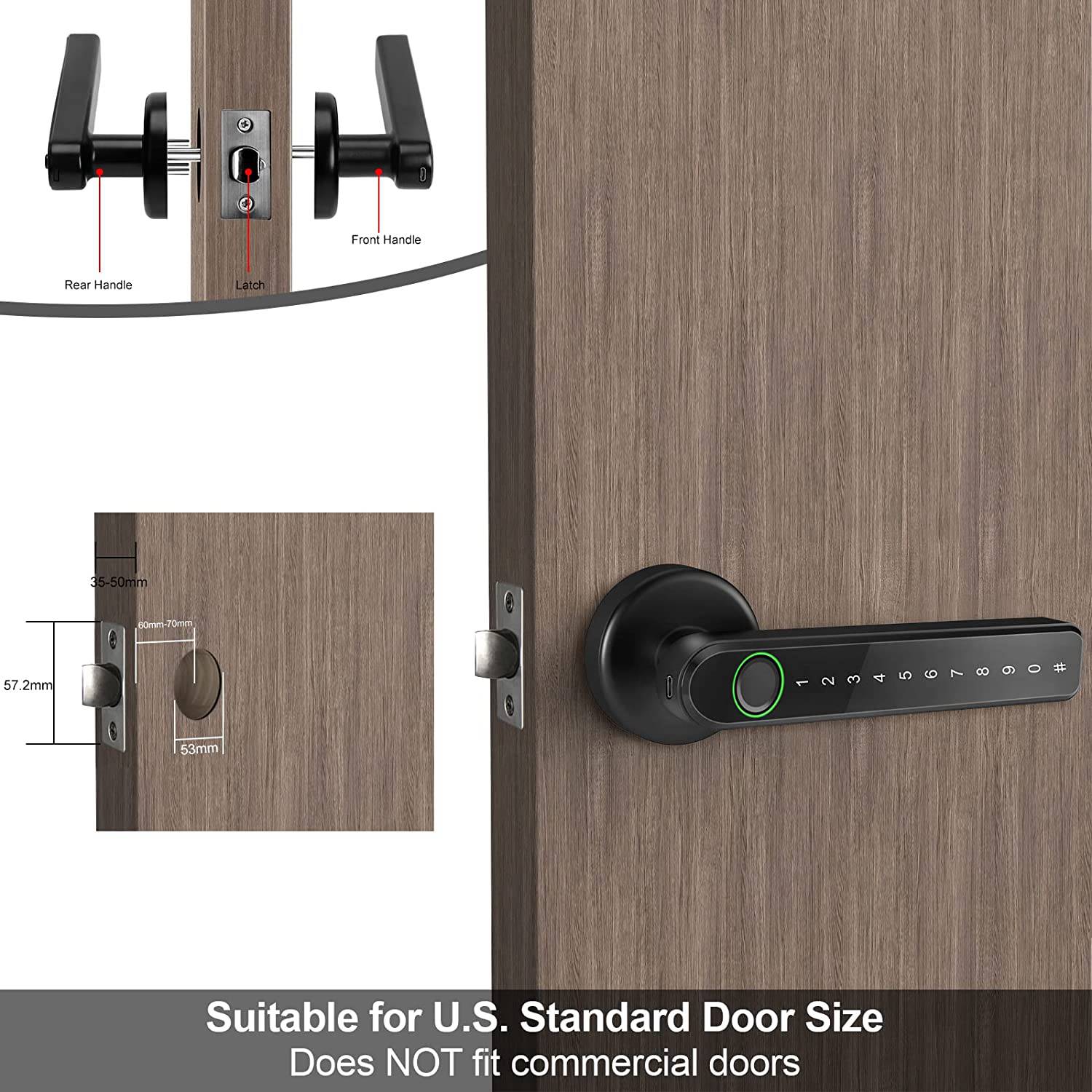 Fingerprint Door Lock with Bluetooth for TTLock Electronic Lock with Biometrics Fingerprint/Password/Key/App Unlock. 