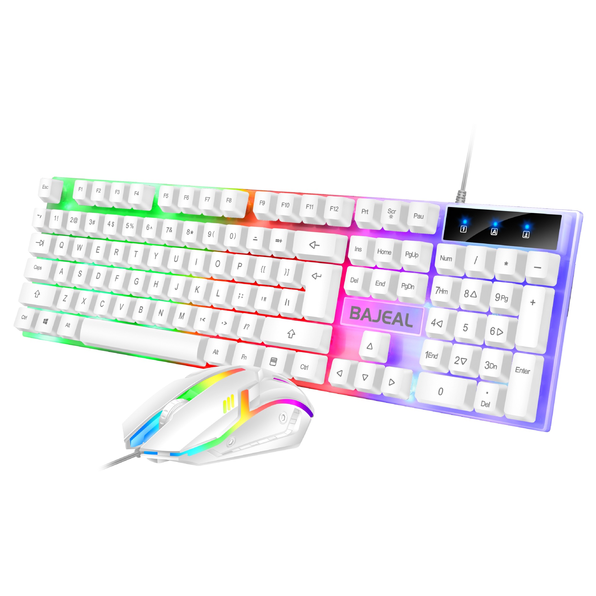 BAJEAL T350 Luminous USB Keyboard & Mouse SetComputer Gaming Mechanical Feel Floating Rainbow Backlight. 