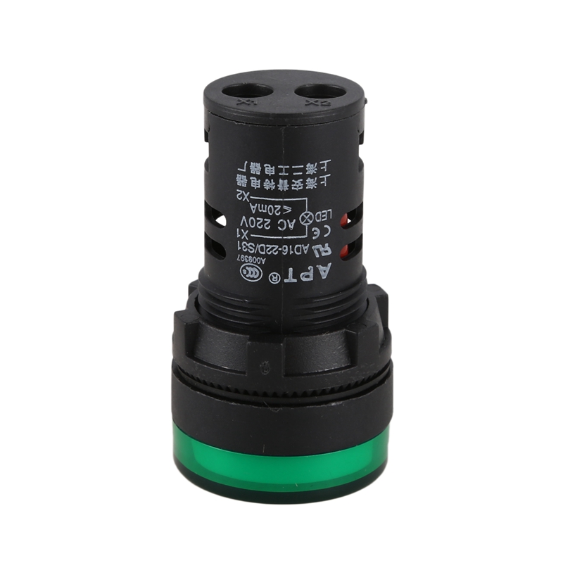 2 Pcs AC220V Green LED Power Indicator Pilot Signal Light Lamp 22mm Dia. 