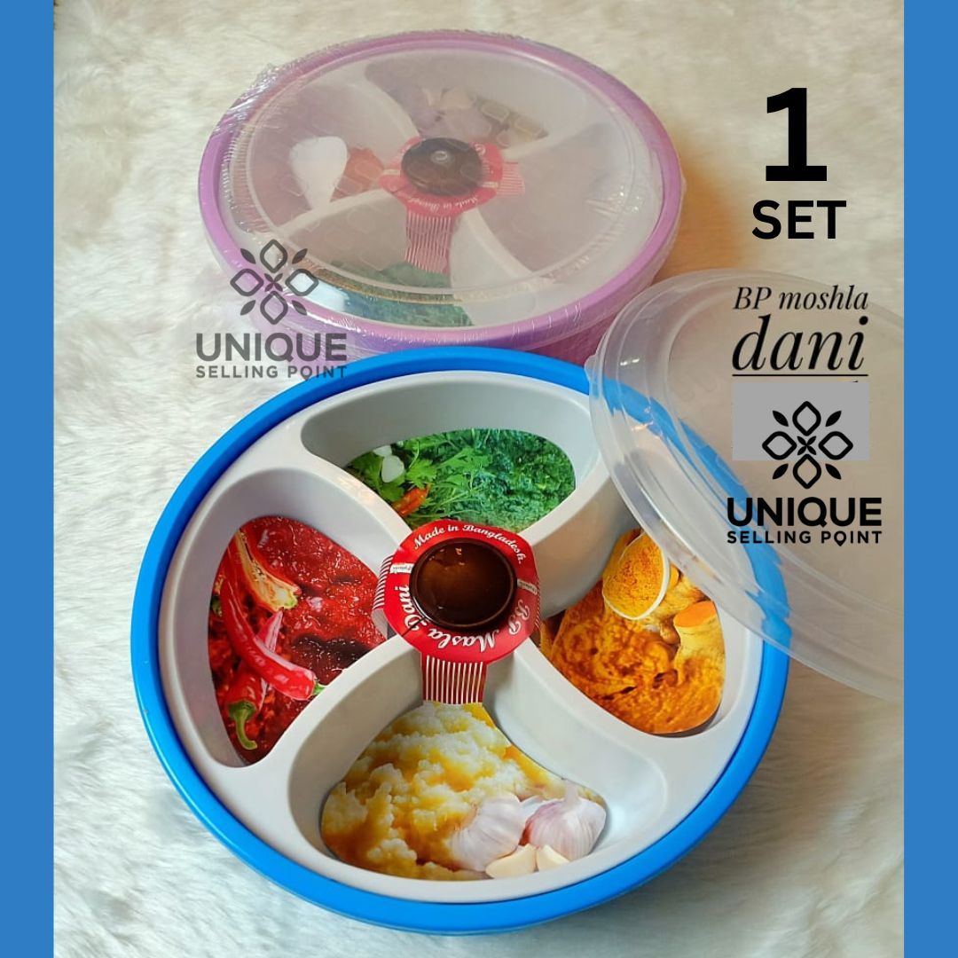 Plastic Masla Dani 4 Section, Spice Box Masala Dani Multi use for Kitchen. 