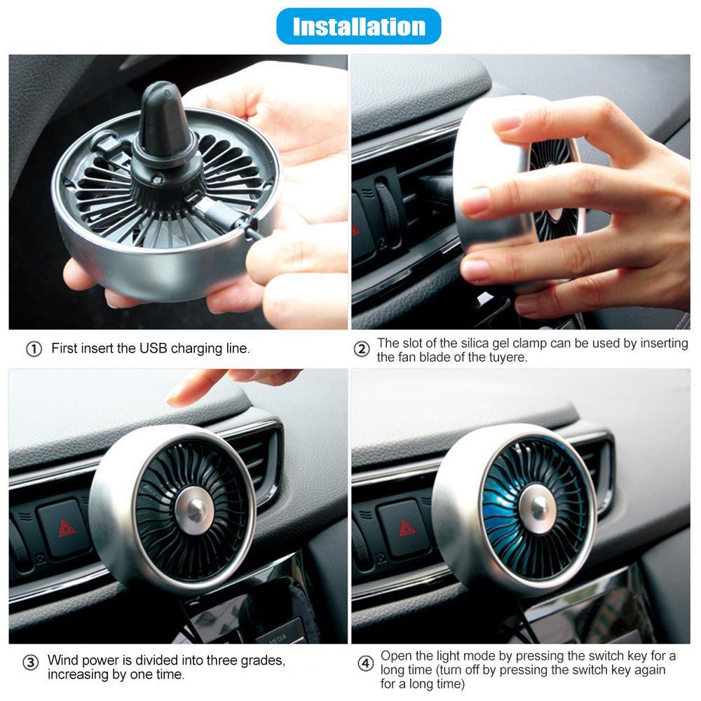 Mini Car Fan for Car Air Vent Mounted,Low Noise USB Stand Fan with 3 Speeds&LED Colorful light,360° Rotatable Car Auto Powerful Cooling Air Fan for Sedan SUV Auto Vehicles. 