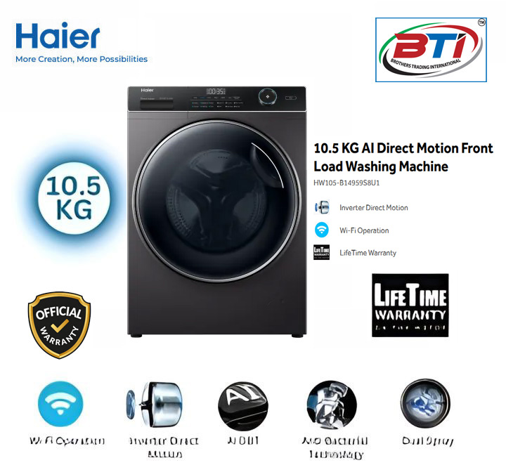 Haier 10.5 KG AI Direct Motion Front Load Washing Machine Model - HW105-B14959S8U1