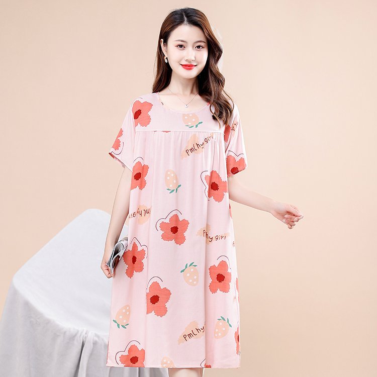 Cotton silk nightdress, women's summer thin cotton dress, mom dress, rayon, loose skinny, loungewear, pajamas