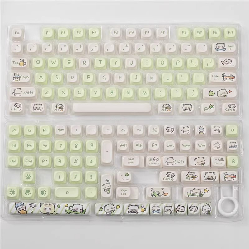 PBT Keycaps MOA Height Ball Cap Sublimation Milk Green Panda Theme Pattern Full Set Universal Mechanical Keyboard Keycaps. 