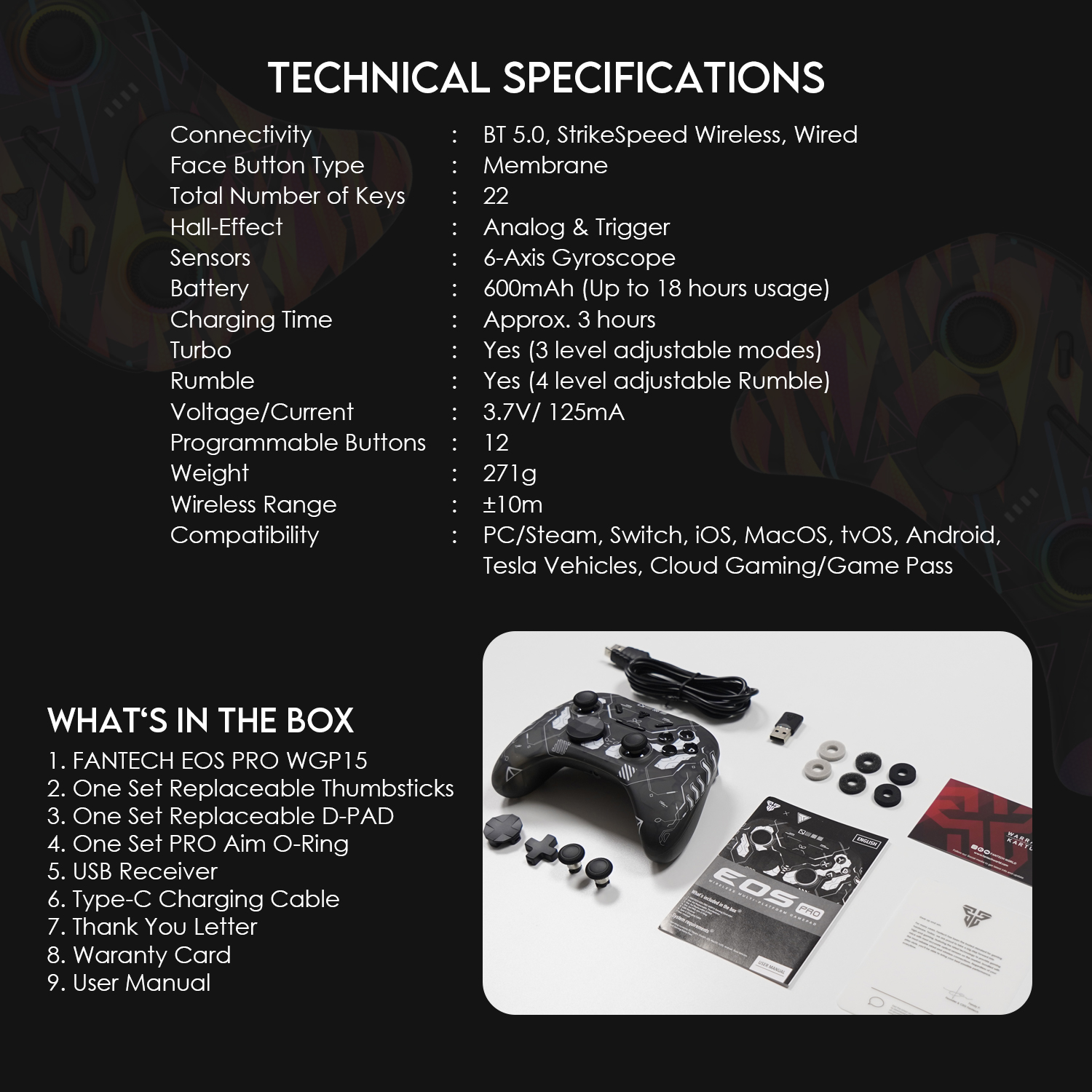 Fantech WGP15 EOS Pro Wireless Multi-Platform Gamepad Controller With Build in Audio Port Console. 