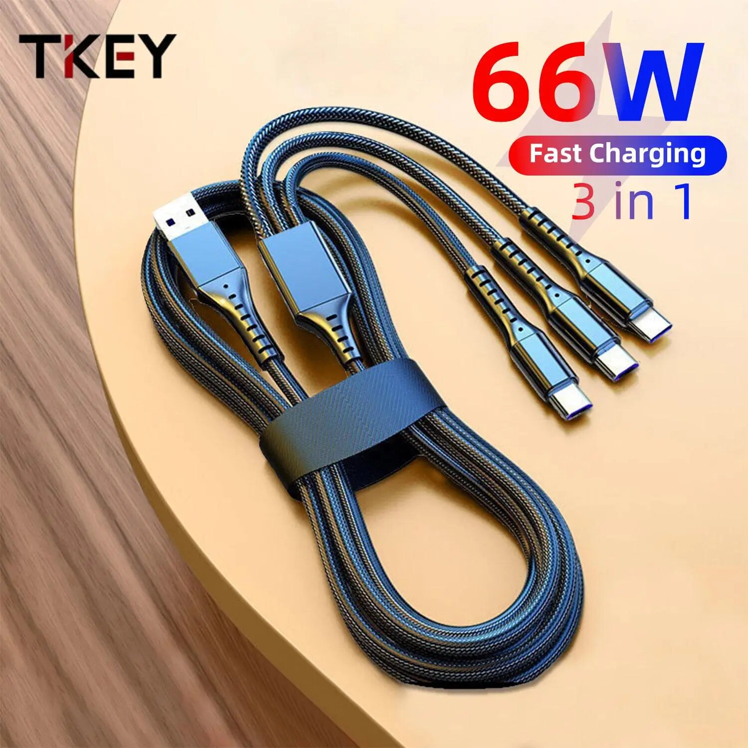 Type C Data transmission 5A 3 in 1 USB Charging Cable Fast Charge Micro for iPhone Huawei Xiaomi Fishing Net Braided Data Cable