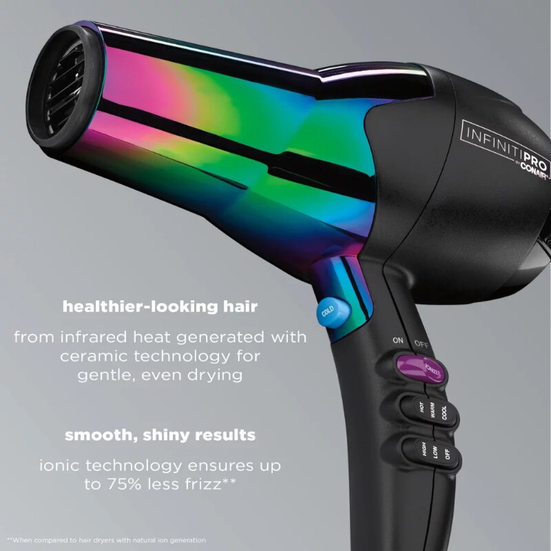 InfinitiPRO by Conair Ionic Hair Dryers, Rainbow with Concentrator and Diffuser 490R. 