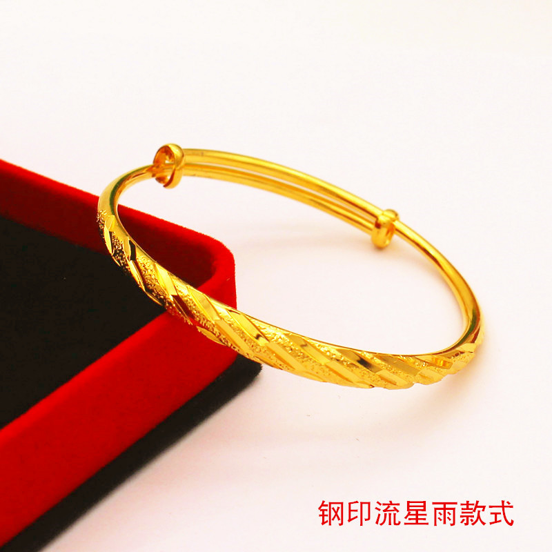 Stamped brass gold-plated push-pull bracelet for women, Vietnamese sand gold jewelry, long-lasting fashion accessories