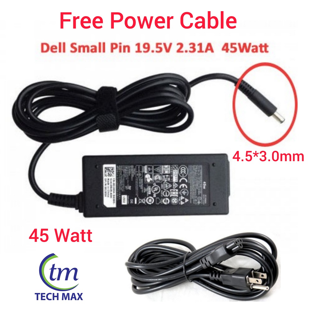 Laptop Adapter Charger DeII 19.5V2.1A 45W (4.5mm X 3.0mm) Ultra Slim Pin, For Inspiron 15 3551 3552 3558 3559 5551 5552 5555 5558 5559 5565 5567 5568 5578 7558 7568 7569 7579 Series. 