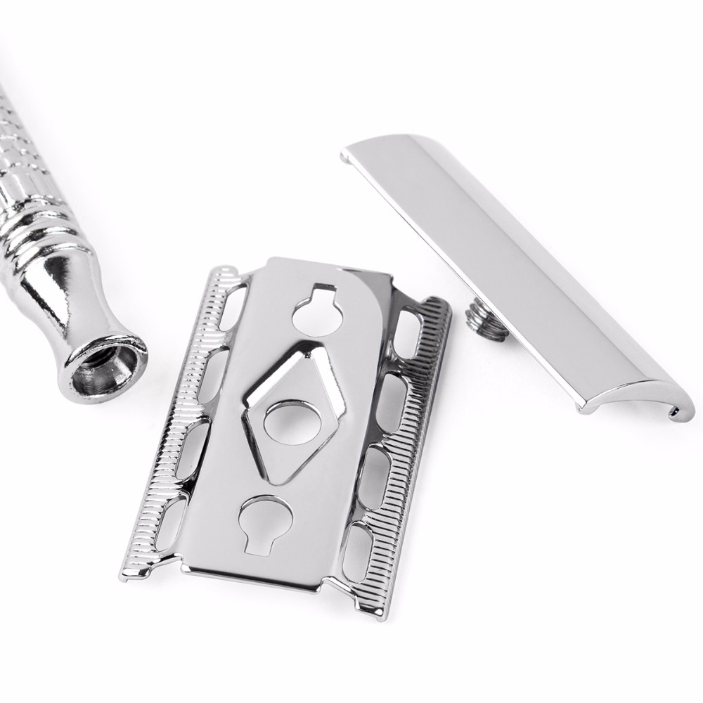 Qshave Short Handle Classic Safety Razor Double Edge Mens Shaving Razor Gift Box Pack Cure Handle, 1 Razor 5 blades. 
