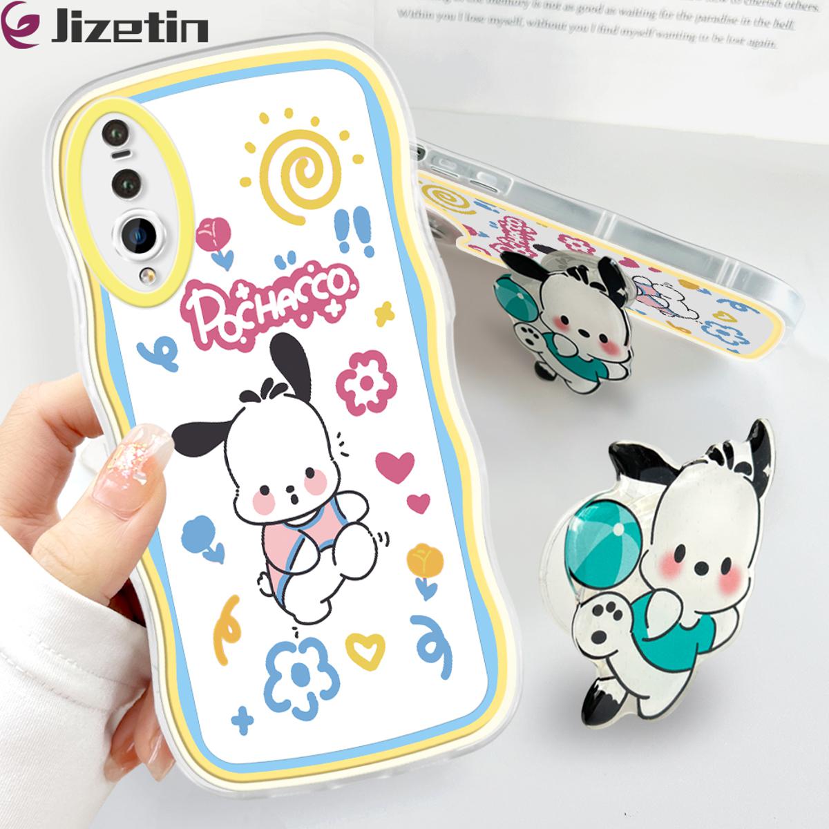 Jizetin for Huawei P20 Pro Back Cover + Free Pop Socket Happy Pochacco Soft Wavy Shape TPU Phone Case For Girls Boys