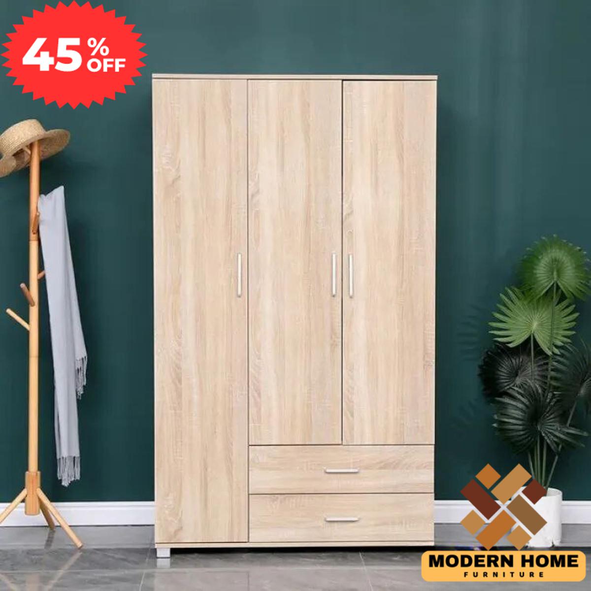 Unique Selections - Premium Quality 3 Door Almirah / Wardrobe with Drawer, Shelves & Hanging Space for Clothes Wooden Utility Cupboard. 