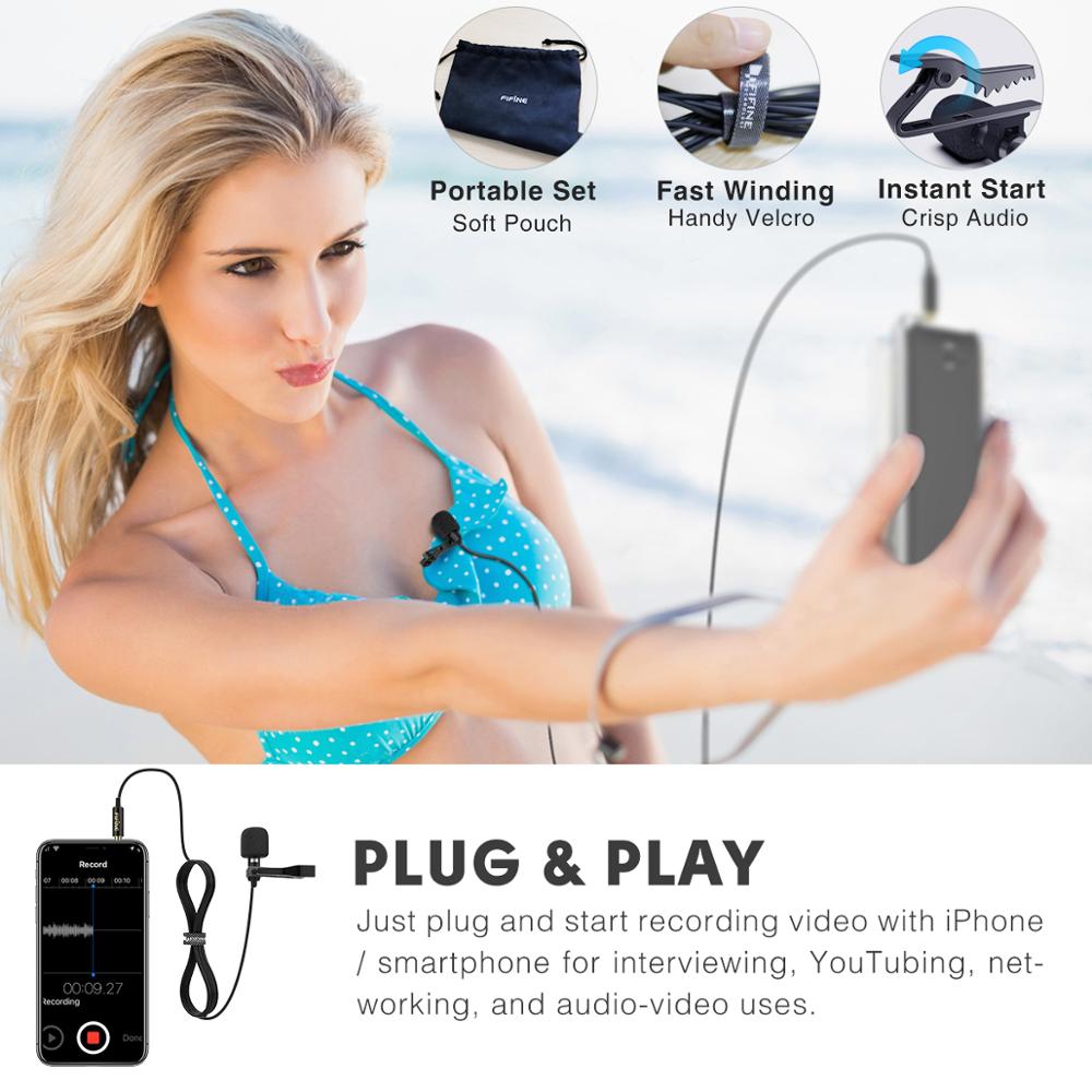 FIFINE Lavalier Lapel Microphone for Cell Phone DSLR Camera,External Headset Mic for Vlogging Video/Interview/ Podcast. 