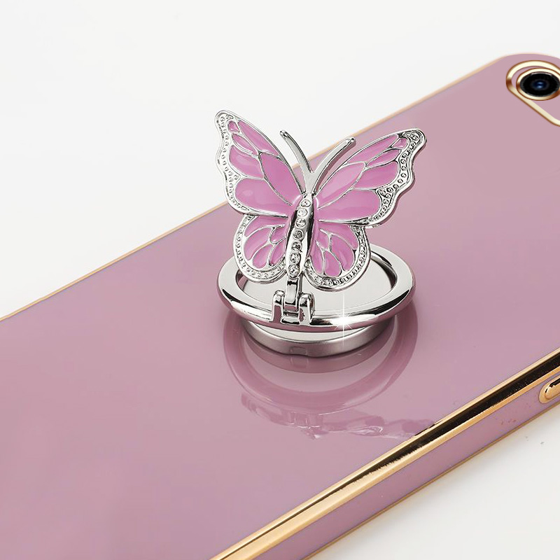 AnDyH Butterfly Ring Holder Phone Case Vivo Y81 Y83 Y81i Y71 Y71i Y79 V7 Plus Y75 V5 Lite Vivo 1724 1801 1812 1808 1803 1609 Rotating Belt Drill Silicone Soft Shell Anti Drop. 