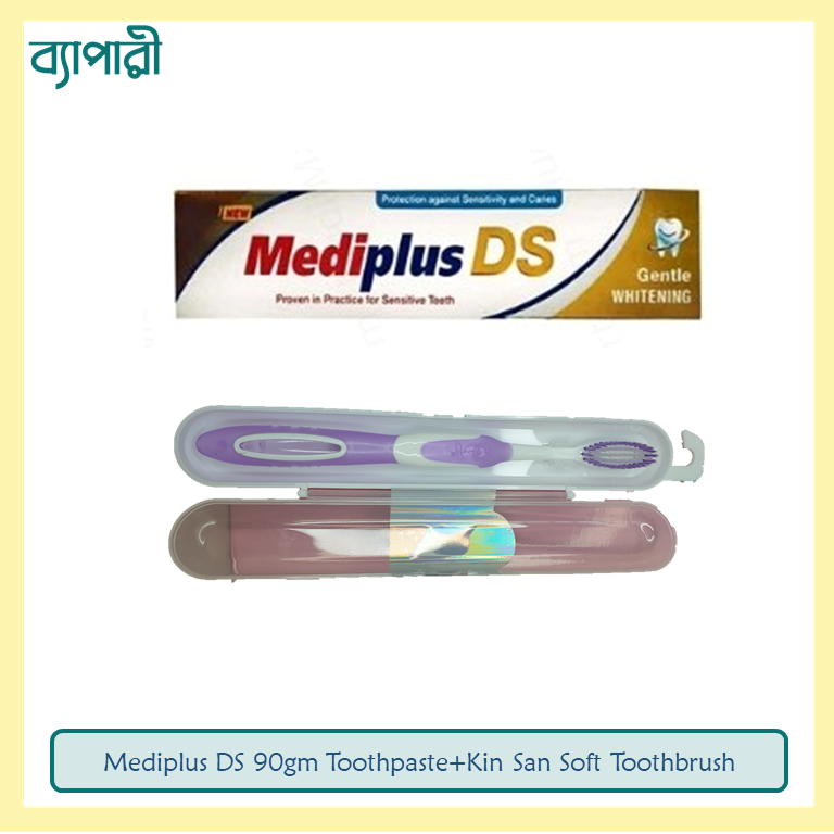 Mediplus DS Toothpaste 90gm + Kin San Toothbrush 1 pcs Combo Pack. 
