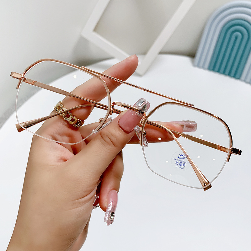 New half-frame hanging wire anti-blue light glasses men's retro double-beam Weiting same style myopia finished glasses frame 2038