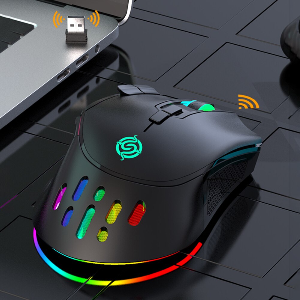 BM-520 2.4G Wireless Mouse 10 Buttons 3200 DPI Adjustable Mice for Computer PC Gaming 2.4G Wireless Rechargeable Mouse. 