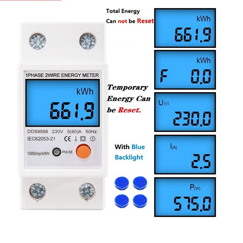 1 Pcs 230V AC Din Rail Single Phase Reset Zero Energy Meter Phase Reset Zero Energy Meter. 
