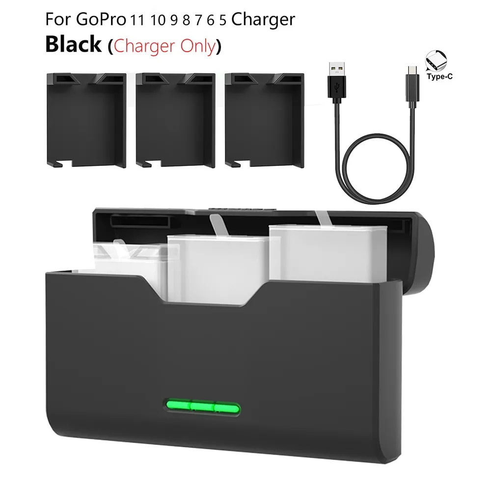 For GoPro Hero 11/10/9 Black 3-Channel Battery Smart Quick Charger Box Compatible For Go Pro Hero 5 6 7 8 9 10 11 Camera. 