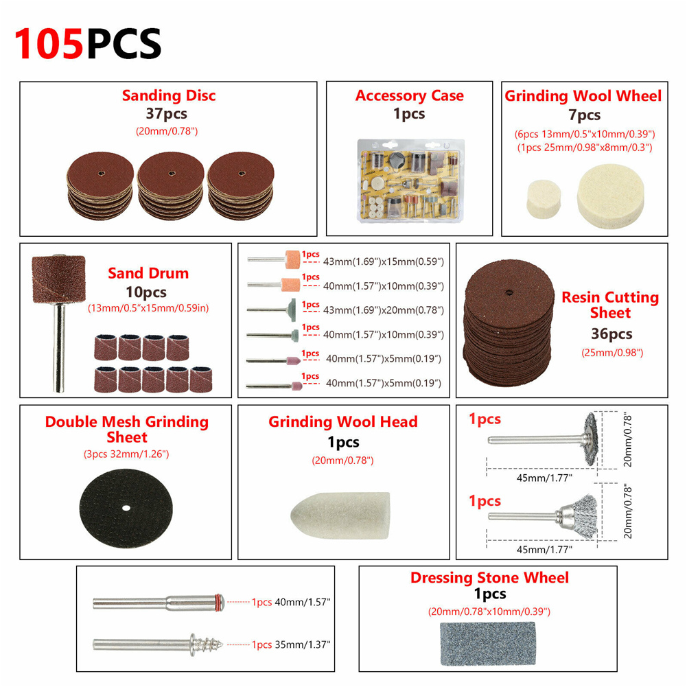 105pcs Mini Electric Drill Grinder Multi-purpose High Efficiency Rotary Power Tool Grinding Polishing Set. 