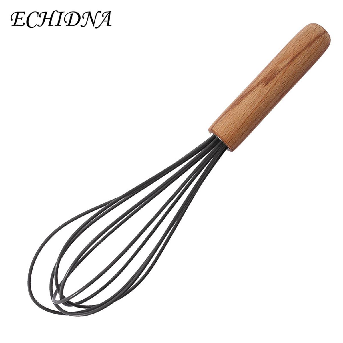 ECHIDNA Egg Beater Wooden Handle Manual Egg Mixer Milk Frother Kitchen Utensil