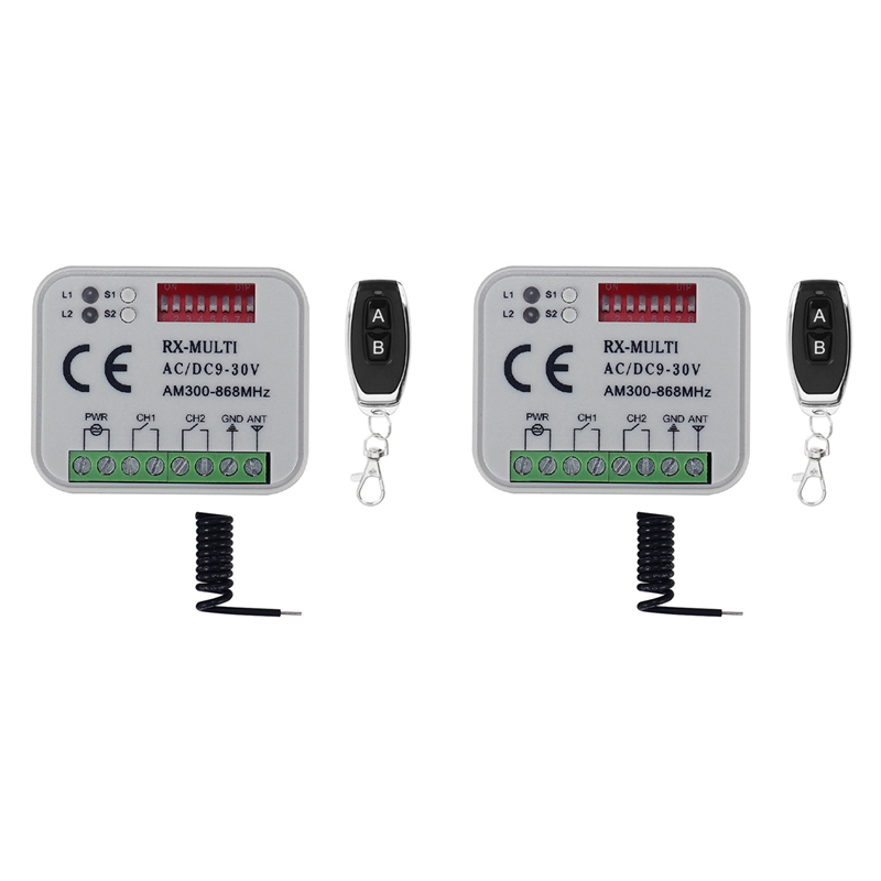 2X Remote Control Switch Receiver 300-868MHz Receiver Universal AC/DC 9-30V for Garage Door Control Garage Switch