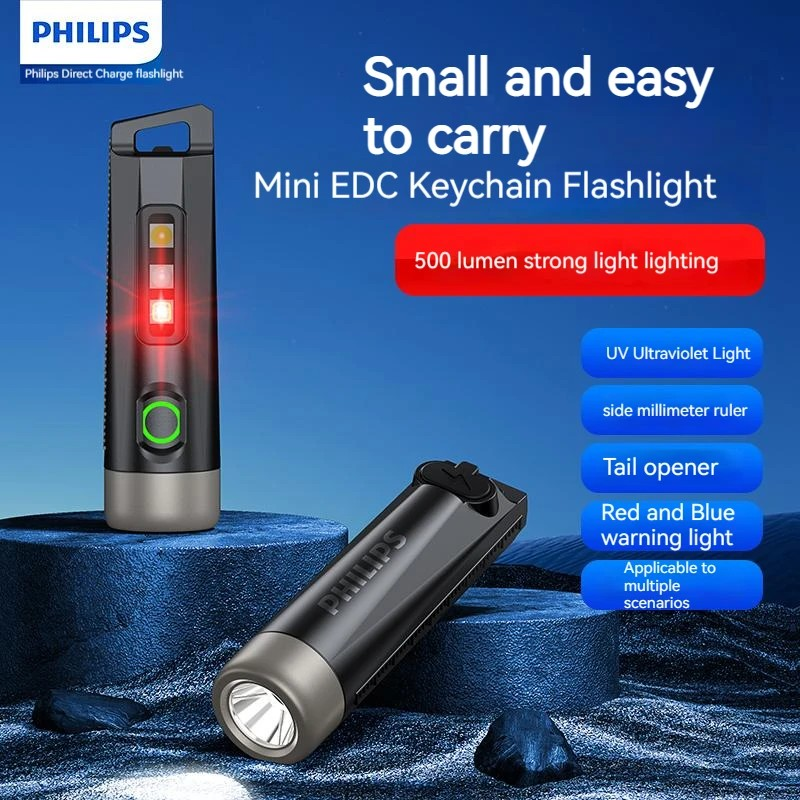 SFL1121(PHILIPS) type C rechargeable mini torch flashlight Strong light flashlight keychain lighting Mini mini emergency light