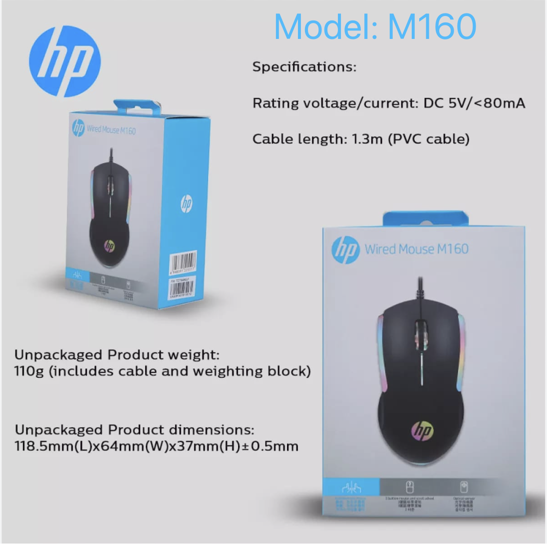 HP M160 Wired 7 Color LED Gaming Mouse 1000DPI 3 Button Wired Gaming Mouse. 