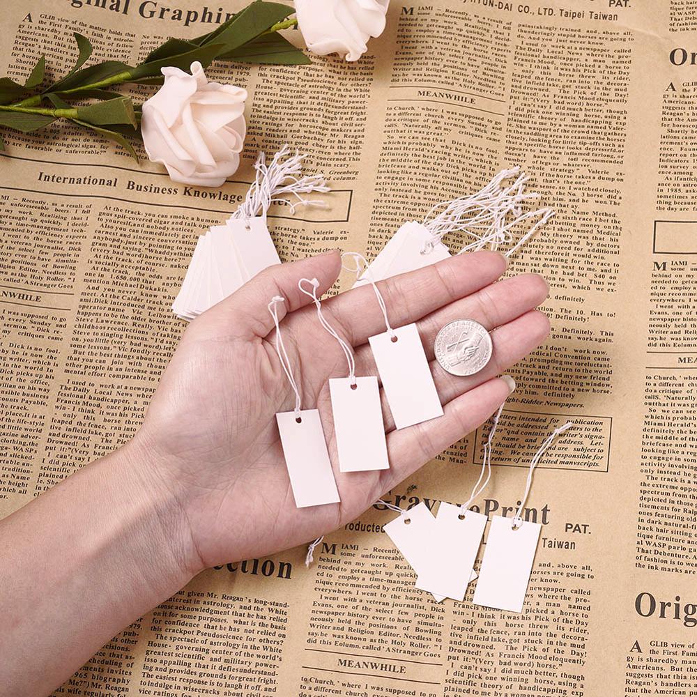 100pcs Rectangle Paper Price Cards String Cord Price Tags White Blank Label Jewelry Display Card Package Hang Tag Card. 