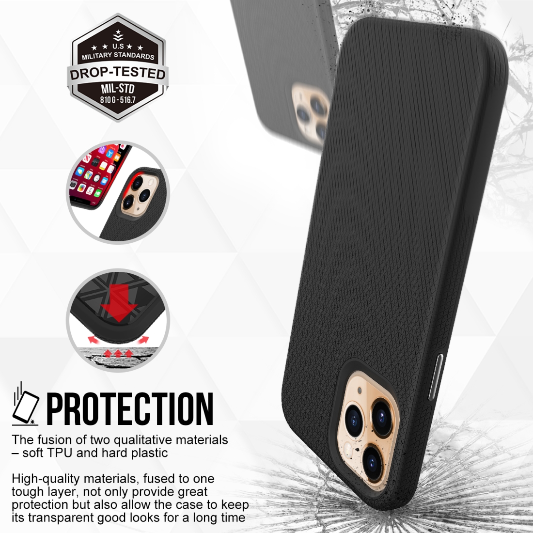 Triangle Armor Texture TPU + PC Case For iPhone 12 Pro Max. 