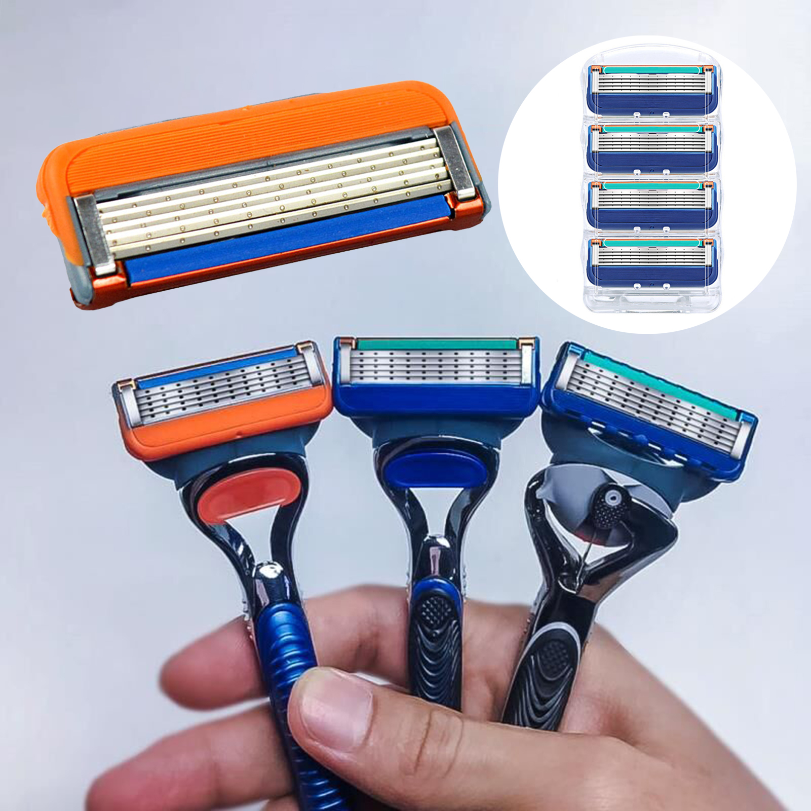 【Aesth Diary Store】（NEW）4Pcs/Set Ultra Thin Razor Blades Precise Stainless Steel Five Layer Shaving Fusion Power Blades for Shaver. 