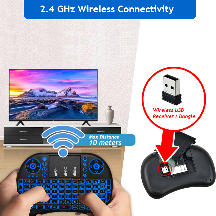 Backlit Mini Keyboard With Touchpad Mouse: Wireless Combo For Gaming And Media Control. 