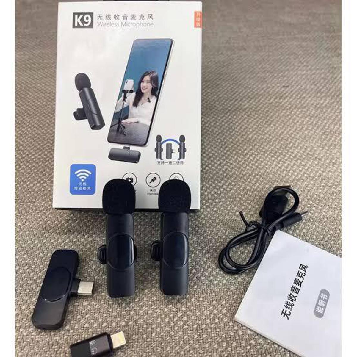 K9 Wireless Lavalier Microphone Upgraded Plug-Play Auto-Syncs Mic For Vlogs Interview Youtubers (NO APP or Bluetooth Needed). 