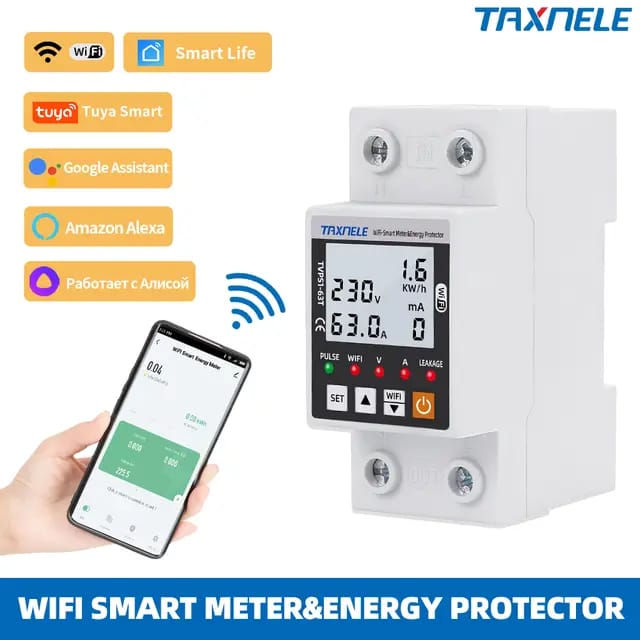 63A TUYA WiFi Smart Earth Leakage Over Under Voltage Protector Relay Device Switch Breaker Energy Power kWh Meter Smart Life. 